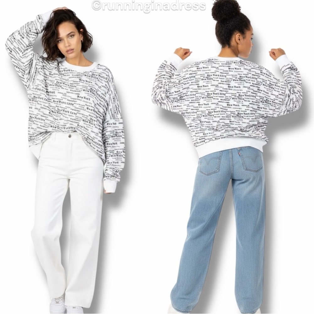 NWT Spirit Jersey New York Newspaper Print Sweatshirt Unisex Sizing Small